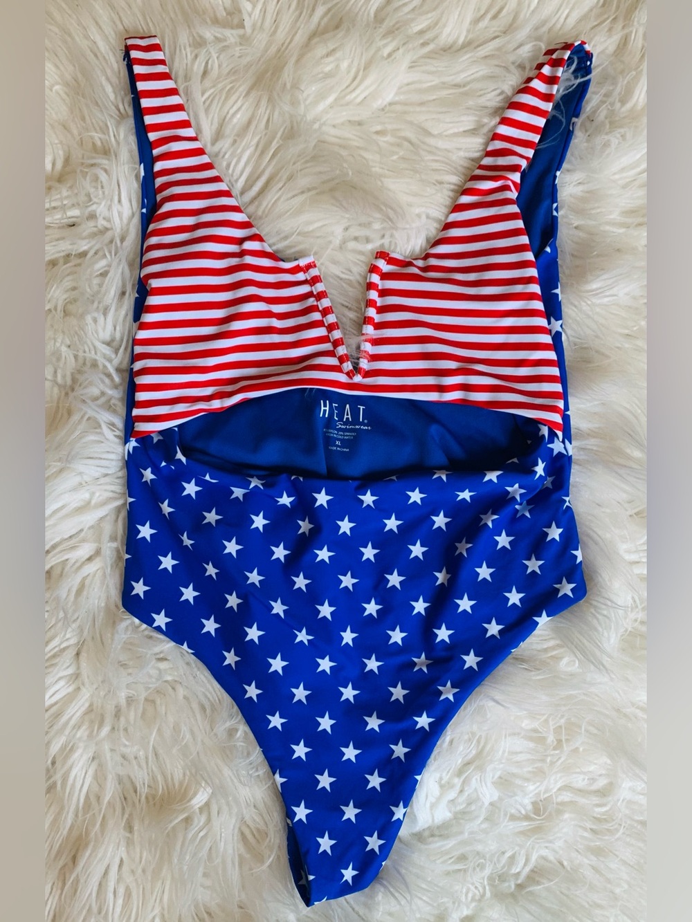 Heat Swimwear V Front Stars And Stripes One Piece Swimsuit Red White Blue XL